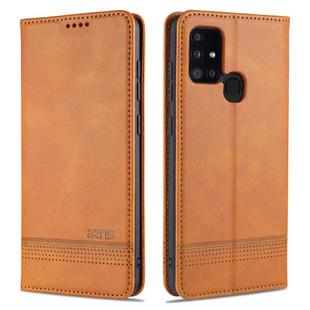 For Samsung Galaxy A21s AZNS Magnetic Calf Texture Horizontal Flip Leather Case with Card Slots & Holder & Wallet(Light Brown)