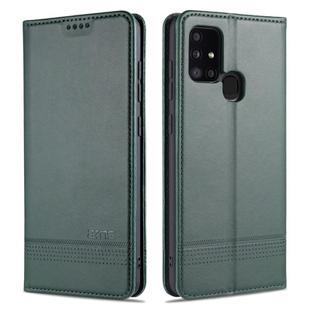 For Samsung Galaxy A21s AZNS Magnetic Calf Texture Horizontal Flip Leather Case with Card Slots & Holder & Wallet(Dark Green)