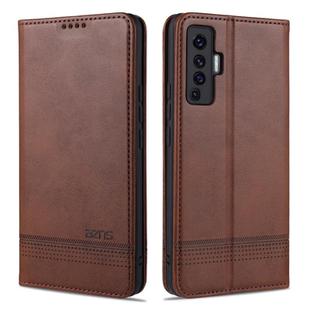 For vivo X50 / X50 Pro AZNS Magnetic Calf Texture Horizontal Flip Leather Case with Card Slots & Holder & Wallet(Dark Brown)