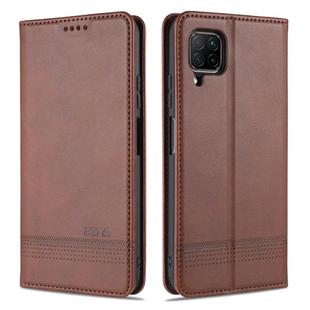 For Huawei P40 Lite / nova 6 SE AZNS Magnetic Calf Texture Horizontal Flip Leather Case with Card Slots & Holder & Wallet(Dark Brown)