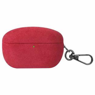 For Sony WF-1000XM5 Turned Fur Leather Earphone Case with Hook(Red)