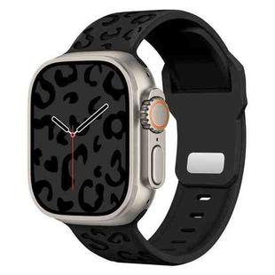 For Apple Watch 46mm / 49mm / 45mm / 44mm Buckle Concave Leopard Silicone Watch Band(Black)