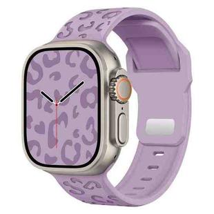 For Apple Watch 46mm / 49mm / 45mm / 44mm Buckle Concave Leopard Silicone Watch Band(Light Purple)