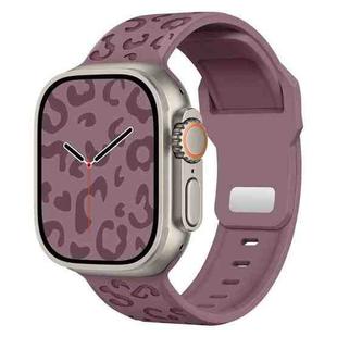 For Apple Watch 46mm / 49mm / 45mm / 44mm Buckle Concave Leopard Silicone Watch Band(Smoky Purple)
