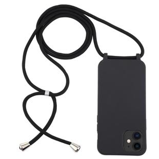 For iPhone 12 mini Candy Colors TPU Protective Case with Lanyard(Black)
