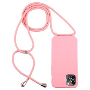 For iPhone 12 / 12 Pro Candy Colors TPU Protective Case with Lanyard(Pink)
