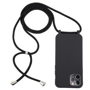 For iPhone 12 Pro Max Candy Colors TPU Protective Case with Lanyard(Black)