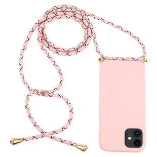 For iPhone 12 mini Wheat TPU Protective Case with Lanyard(Pink)