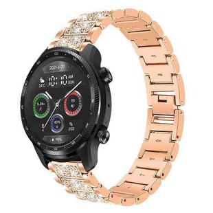 22mm For Ticwatch Pro X / Pro3 / Pro / GTX / E2 xDfind Diamond Jewelry Steel Watch Band(Rose Gold)