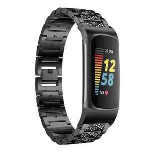 For Fitbit Charge 6 / 5 18mm xDfind Diamond Jewelry Stainless Steel Watch Band(Black)