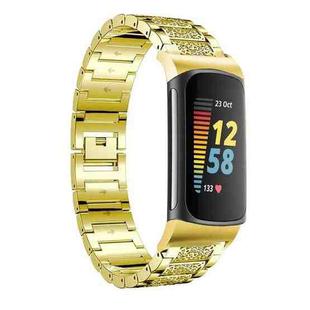 For Fitbit Charge 6 / 5 18mm xDfind Diamond Jewelry Stainless Steel Watch Band(Gold)