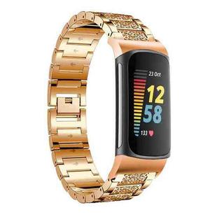 For Fitbit Charge 6 / 5 18mm xDfind Diamond Jewelry Stainless Steel Watch Band(Rose Gold)