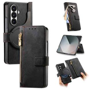 For Samsung Galax Z Fold7 5G Retro MagSafe Magnetic Zipper Wallet Leather Phone Case(Black)