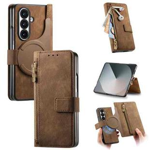 For Samsung Galax Z Fold7 5G Retro MagSafe Magnetic Zipper Wallet Leather Phone Case(Brown)