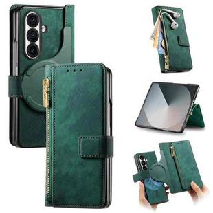 For Samsung Galax Z Fold7 5G Retro MagSafe Magnetic Zipper Wallet Leather Phone Case(Green)