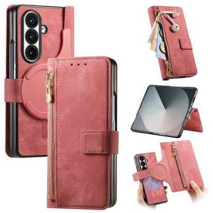For Samsung Galax Z Fold7 5G Retro MagSafe Magnetic Zipper Wallet Leather Phone Case(Pink)