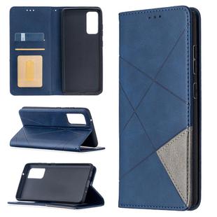 For Samsung Galaxy S20 FE 5G / S20 Lite Rhombus Texture Horizontal Flip Magnetic Leather Case with Holder & Card Slots(Blue)