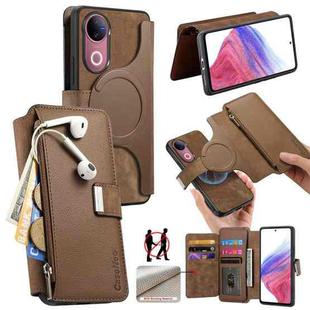 For vivo V50 CaseNeo MagSafe RFID Anti-theft Zipper Wallet Retro Leather Phone Case(Brown)