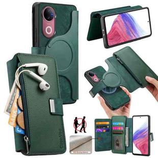 For vivo V50 CaseNeo MagSafe RFID Anti-theft Zipper Wallet Retro Leather Phone Case(Green)