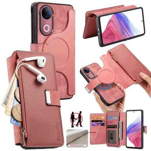 For vivo V50 CaseNeo MagSafe RFID Anti-theft Zipper Wallet Retro Leather Phone Case(Pink)