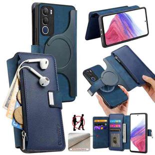 For vivo Y19s 4G CaseNeo MagSafe RFID Anti-theft Zipper Wallet Retro Leather Phone Case(Blue)