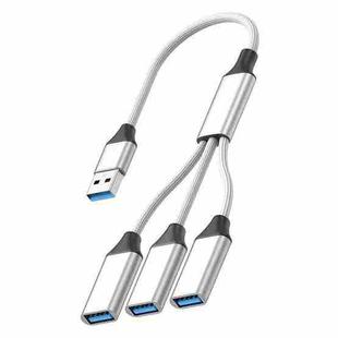 USB-A to USB-A 3 in 1 OTG Expander Splitter Dock Station(Fabric Silver)