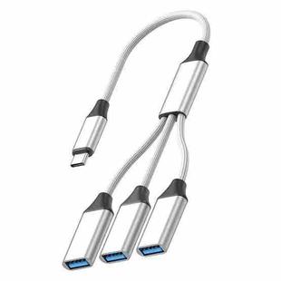 USB-C / Type-C to USB-A 3 in 1 OTG Expander Splitter Dock Station(Fabric Silver)