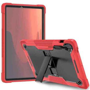 For Samsung Galaxy Tab S10 FE+ Shockproof Silicone Hybrid PC Tablet Case with Holder(Black Red)