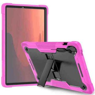 For Samsung Galaxy Tab S10 FE+ Shockproof Silicone Hybrid PC Tablet Case with Holder(Black Rose Red)