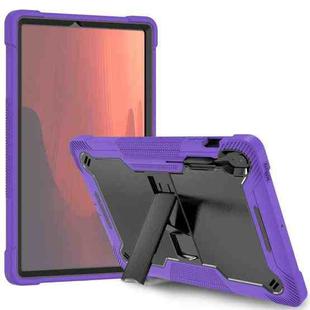 For Samsung Galaxy Tab S10 FE+ Shockproof Silicone Hybrid PC Tablet Case with Holder(Black Purple)