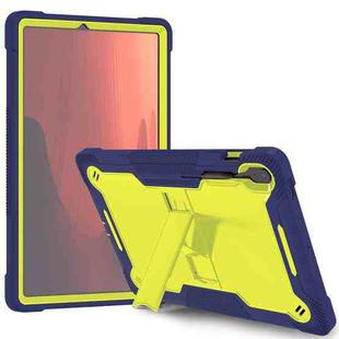 For Samsung Galaxy Tab S10 FE+ Shockproof Silicone Hybrid PC Tablet Case with Holder(Yellow Green Navy Blue)