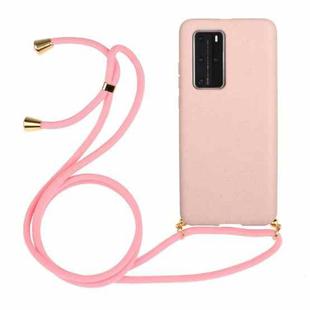 For Huawei P40 Pro Wheat Straw Material + TPU Protective Case with Lanyard(Pink)