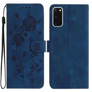For Samsung Galaxy S20 5G Rose Flower Embossing Pattern Leather Phone Case(Dark Blue)