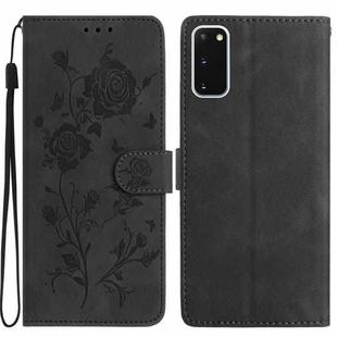 For Samsung Galaxy S20 5G Rose Flower Embossing Pattern Leather Phone Case(Black)