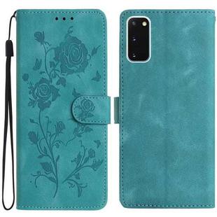 For Samsung Galaxy S20 5G Rose Flower Embossing Pattern Leather Phone Case(Green)