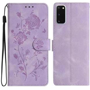 For Samsung Galaxy S20 5G Rose Flower Embossing Pattern Leather Phone Case(Light Purple)