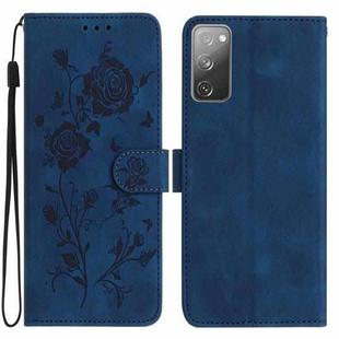 For Samsung Galaxy S20 FE 5G Rose Flower Embossing Pattern Leather Phone Case(Dark Blue)