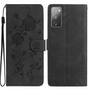 For Samsung Galaxy S20 FE 5G Rose Flower Embossing Pattern Leather Phone Case(Black)