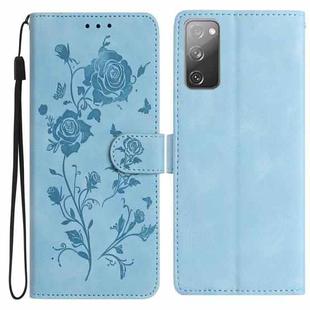 For Samsung Galaxy S20 FE 5G Rose Flower Embossing Pattern Leather Phone Case(Sky Blue)