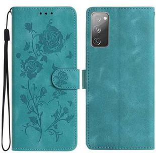 For Samsung Galaxy S20 FE 5G Rose Flower Embossing Pattern Leather Phone Case(Green)