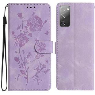 For Samsung Galaxy S20 FE 5G Rose Flower Embossing Pattern Leather Phone Case(Light Purple)