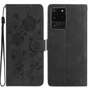 For Samsung Galaxy S20 Ultra 5G Rose Flower Embossing Pattern Leather Phone Case(Black)