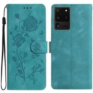 For Samsung Galaxy S20 Ultra 5G Rose Flower Embossing Pattern Leather Phone Case(Green)
