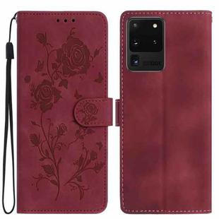 For Samsung Galaxy S20 Ultra 5G Rose Flower Embossing Pattern Leather Phone Case(Red)