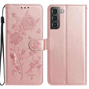 For Samsung Galaxy S21+ 5G Rose Flower Embossing Pattern Leather Phone Case(Rose Gold)