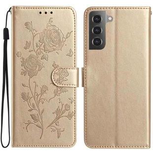 For Samsung Galaxy S21+ 5G Rose Flower Embossing Pattern Leather Phone Case(Gold)