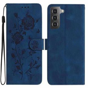 For Samsung Galaxy S21+ 5G Rose Flower Embossing Pattern Leather Phone Case(Dark Blue)