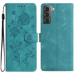 For Samsung Galaxy S21+ 5G Rose Flower Embossing Pattern Leather Phone Case(Green)