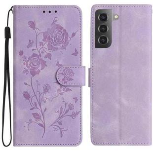 For Samsung Galaxy S21+ 5G Rose Flower Embossing Pattern Leather Phone Case(Light Purple)