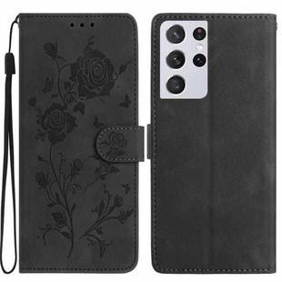 For Samsung Galaxy S21 Ultra 5G Rose Flower Embossing Pattern Leather Phone Case(Black)